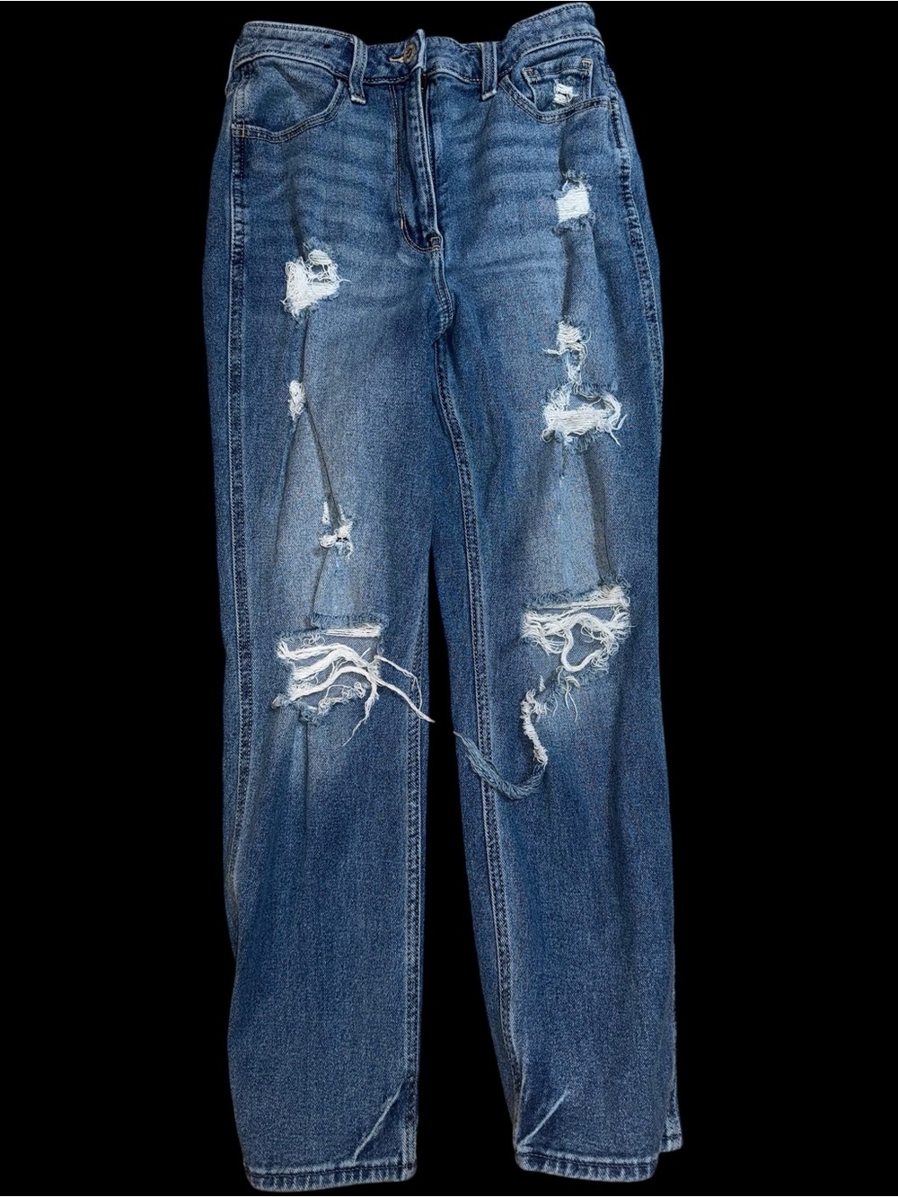 Hollister Distressed Straight-Leg Jeans in Blue Denim